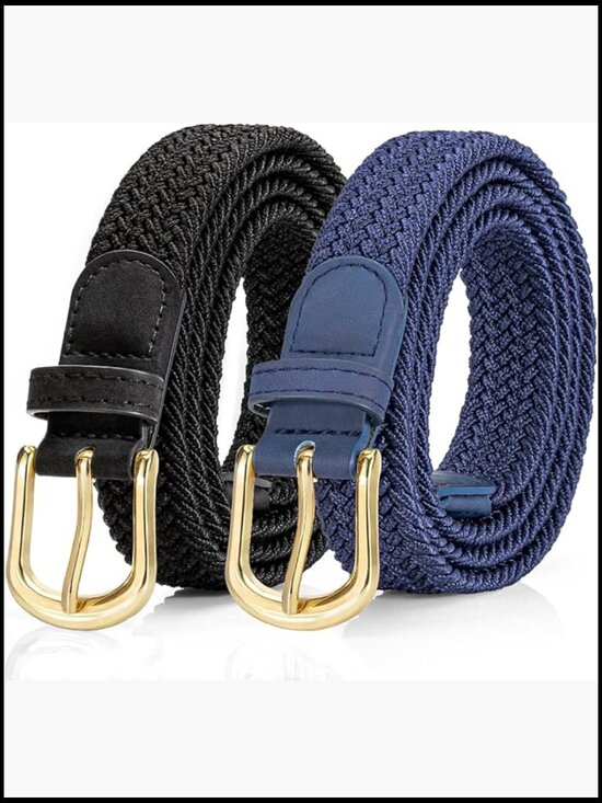 2 Pack Braided Stretch Belt Elastic Woven Fabric Gold Buckle Always Fit main image 6